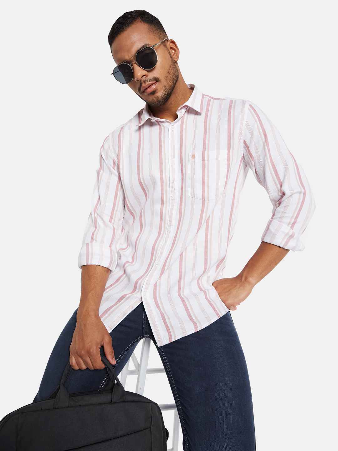METTLE Men Multi Stripes Opaque Striped Casual Shirt