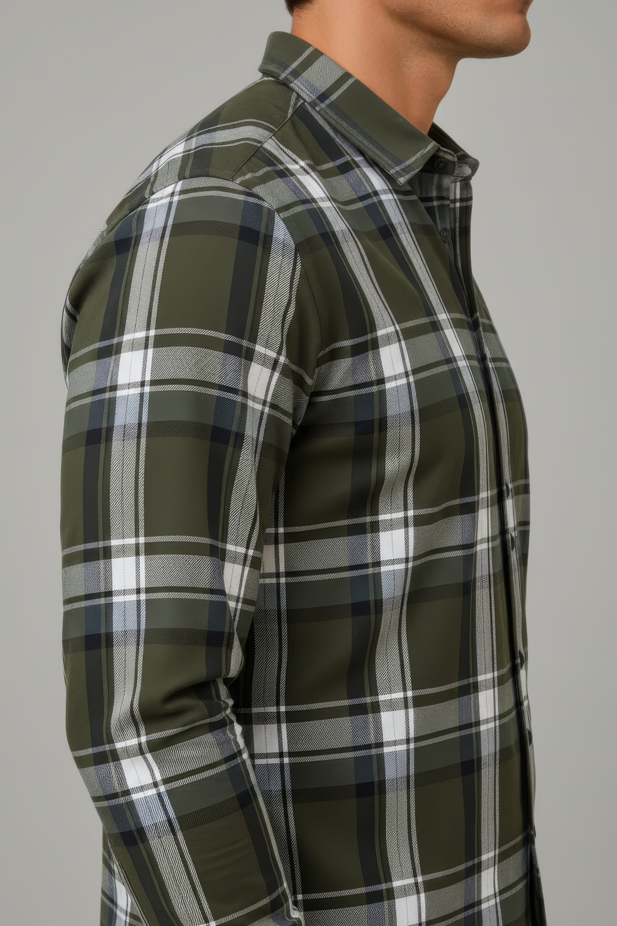 Men’s Olive Check Cotton Tencel Shirt