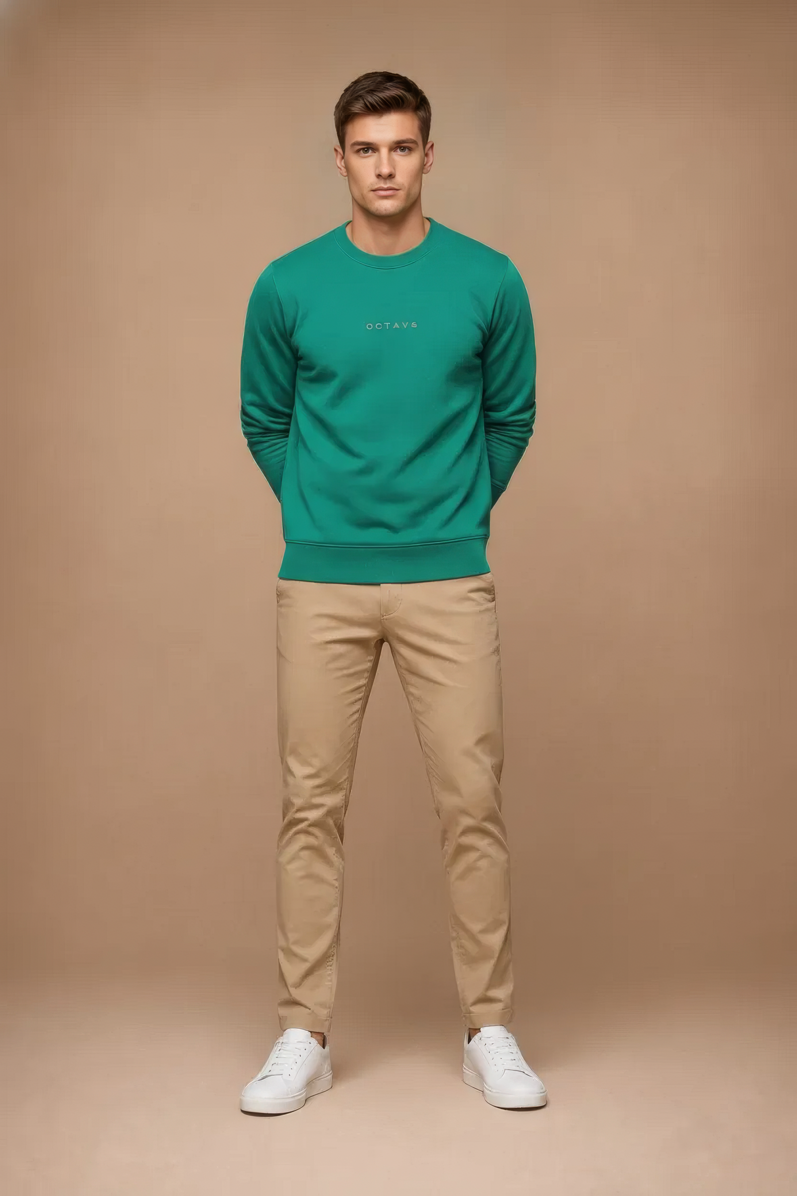 Men’s Premium Green Crew Neck Cotton Fleece Sweatshirt