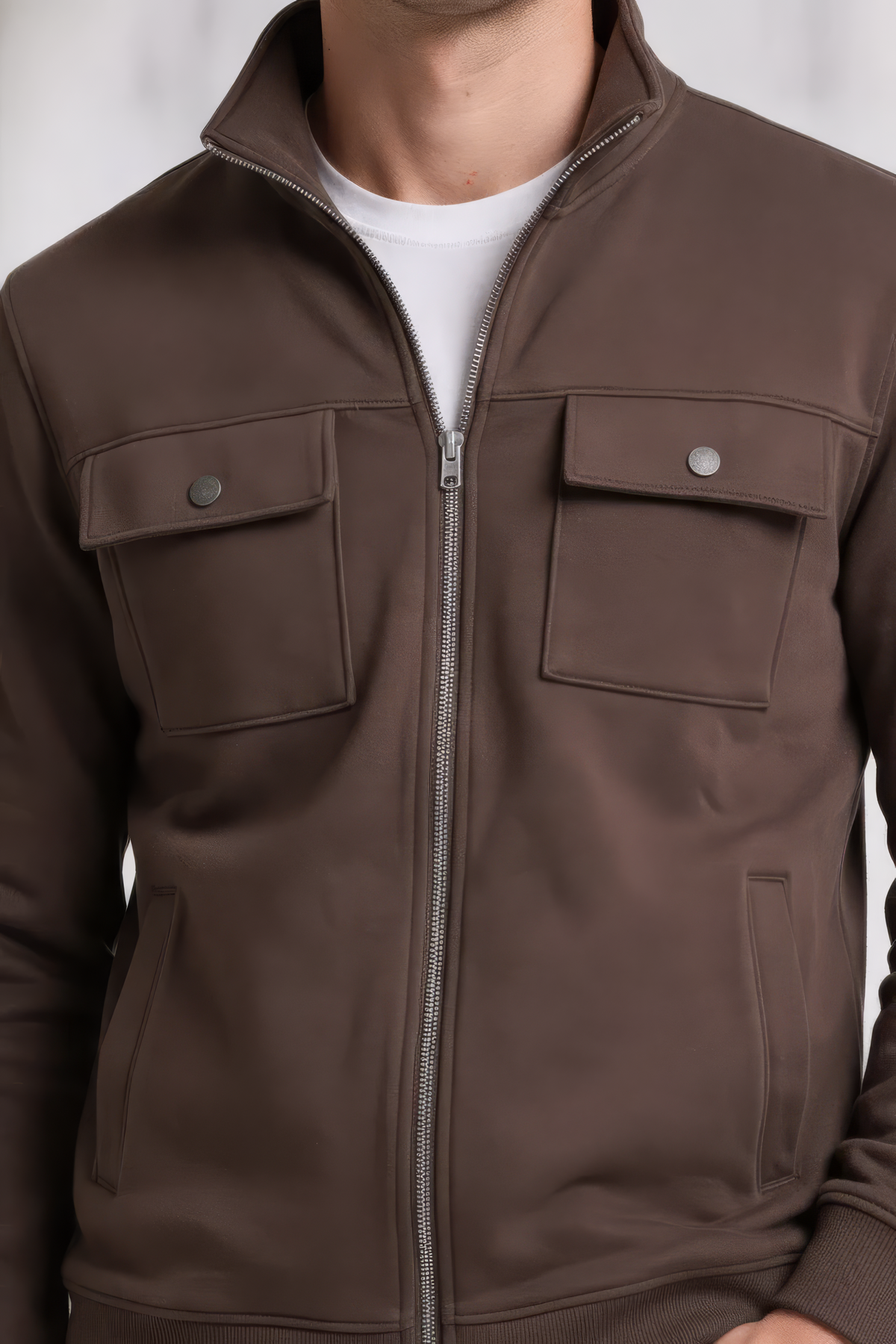 Espresso Men’s, Cotton Blend  Full-Zip Utility Pocket Sweatshirt