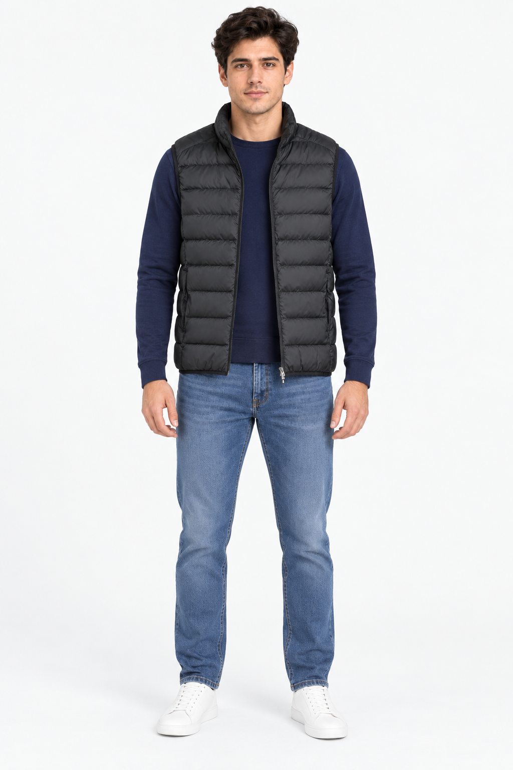 Men’s Black Ultra-Light Puffer Gilet – Woven Regular Fit Sleeveless Winter Jacket