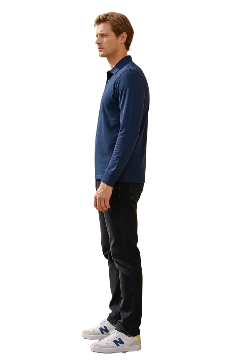 Men’s Navy Pique Lycra Polo Neck Full-Sleeve Winter T-Shirt