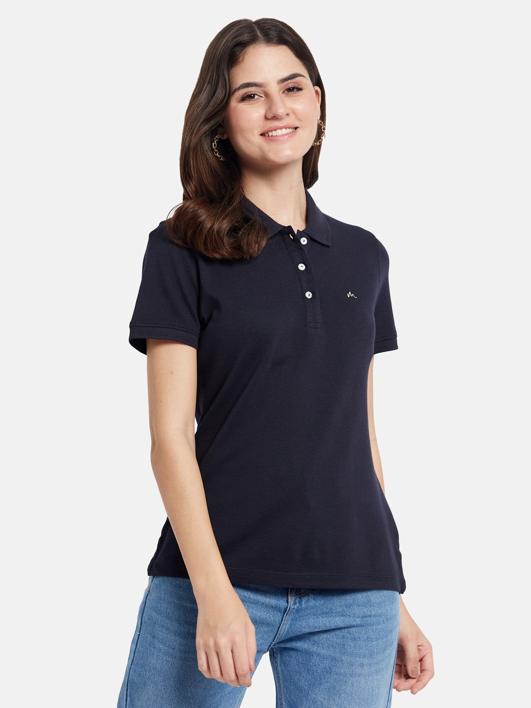 METTLE Self Design Printed Mandarin Collar Cotton T-shirt