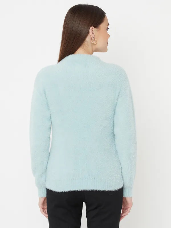 Blue White Full Sleeve Pullover Sweater