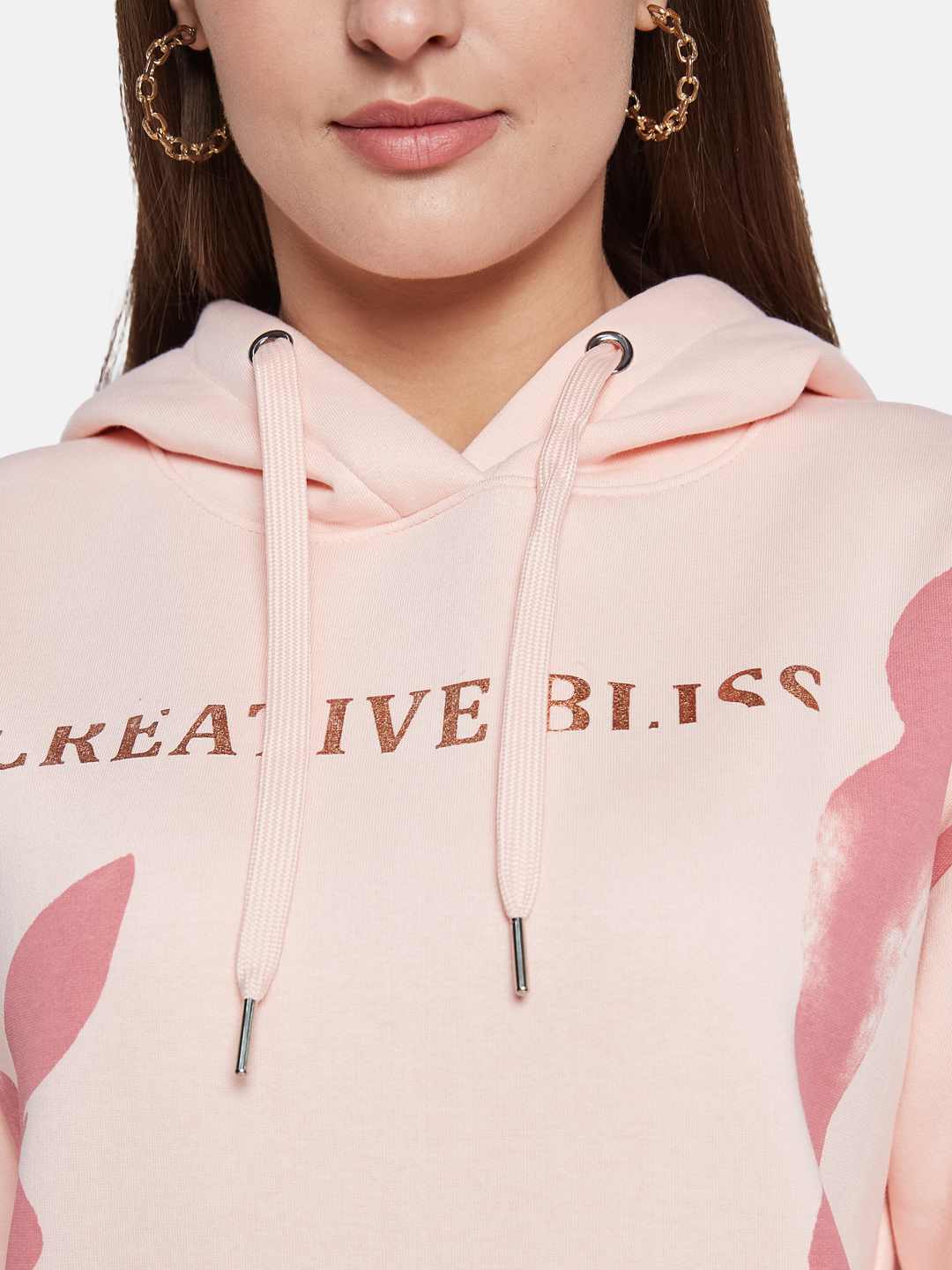 METTLE Women Printed Hooded Pullover Sweatshirt