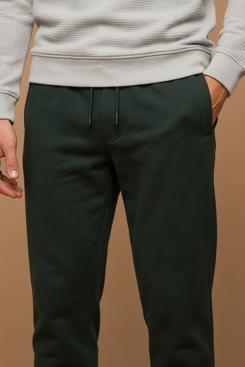 Men’s Dark Olive Brushed Cotton Fleece Lower with Drawstring