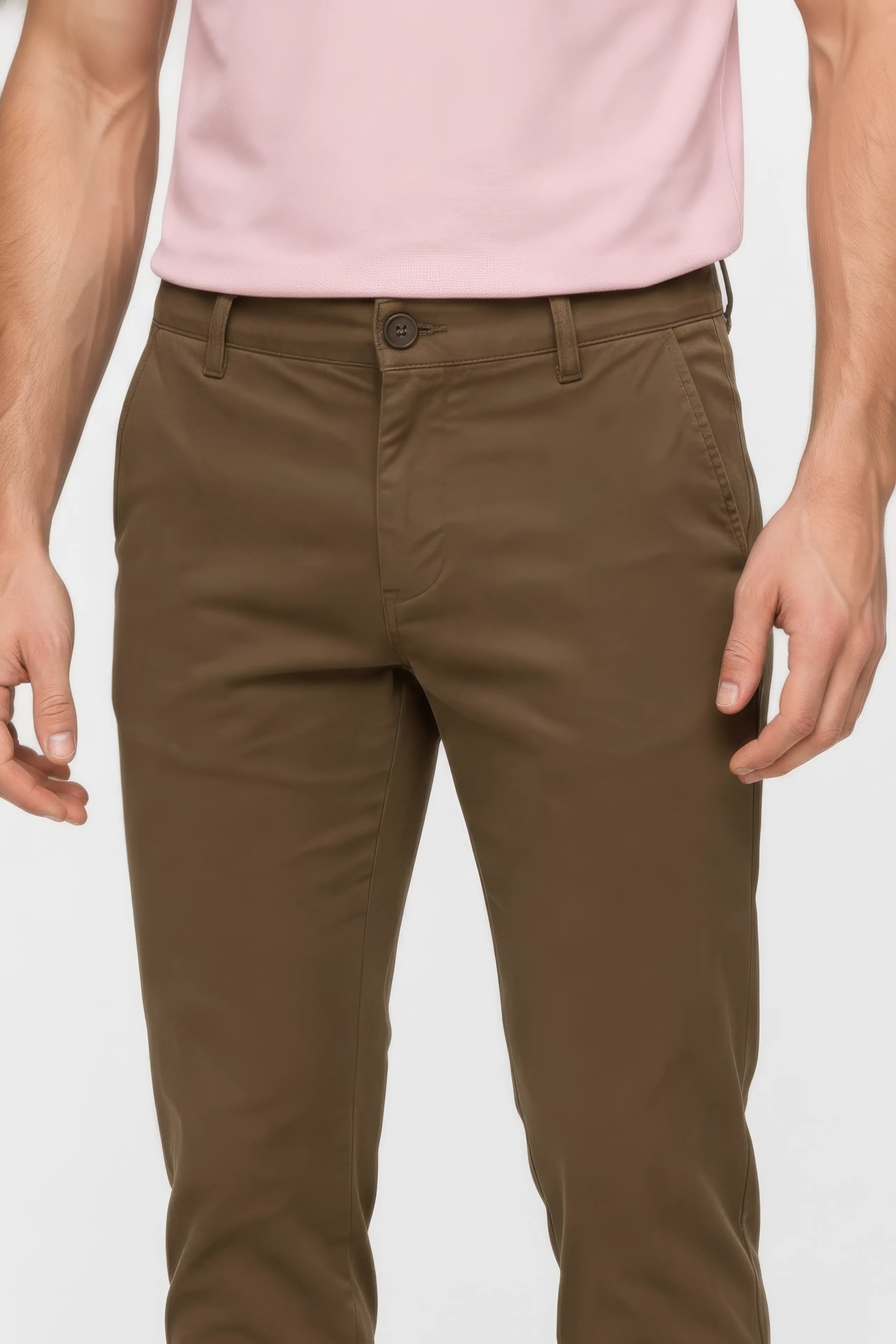 Men Coffee Mid-Rise Cotton Trousers