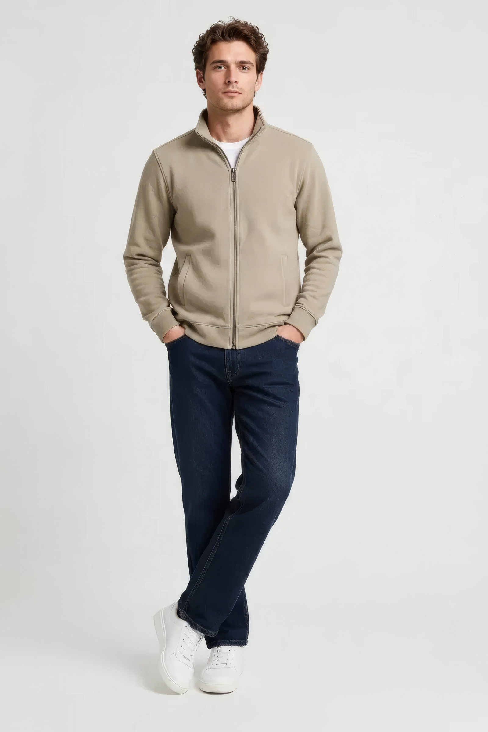 Men’s Natural Melange Full Zip Sweatshirt – Premium Blended German Velvet