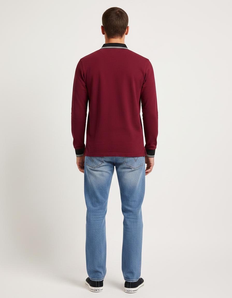 Men’s Merlot Full Sleeve Polo T-Shirt | Cotton Blend Lycra Stretch