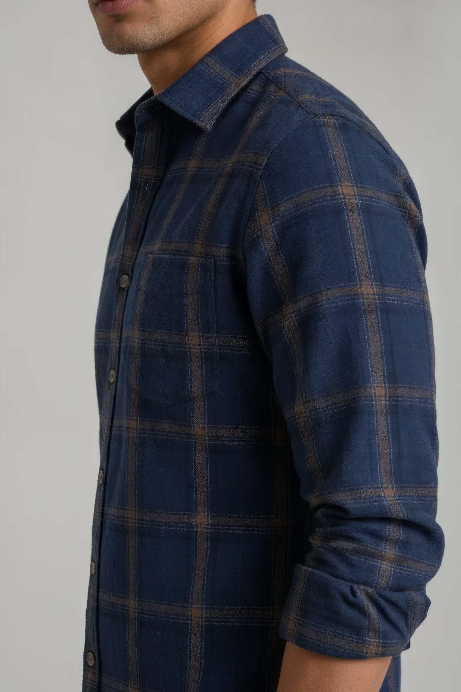 Men’s Navy Check Corduroy Cotton Full-Sleeve Shirt