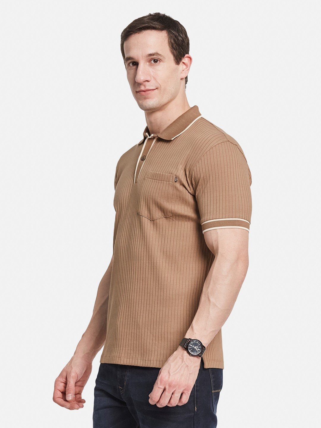 Octave Men Striped Polo Collar T-shirt
