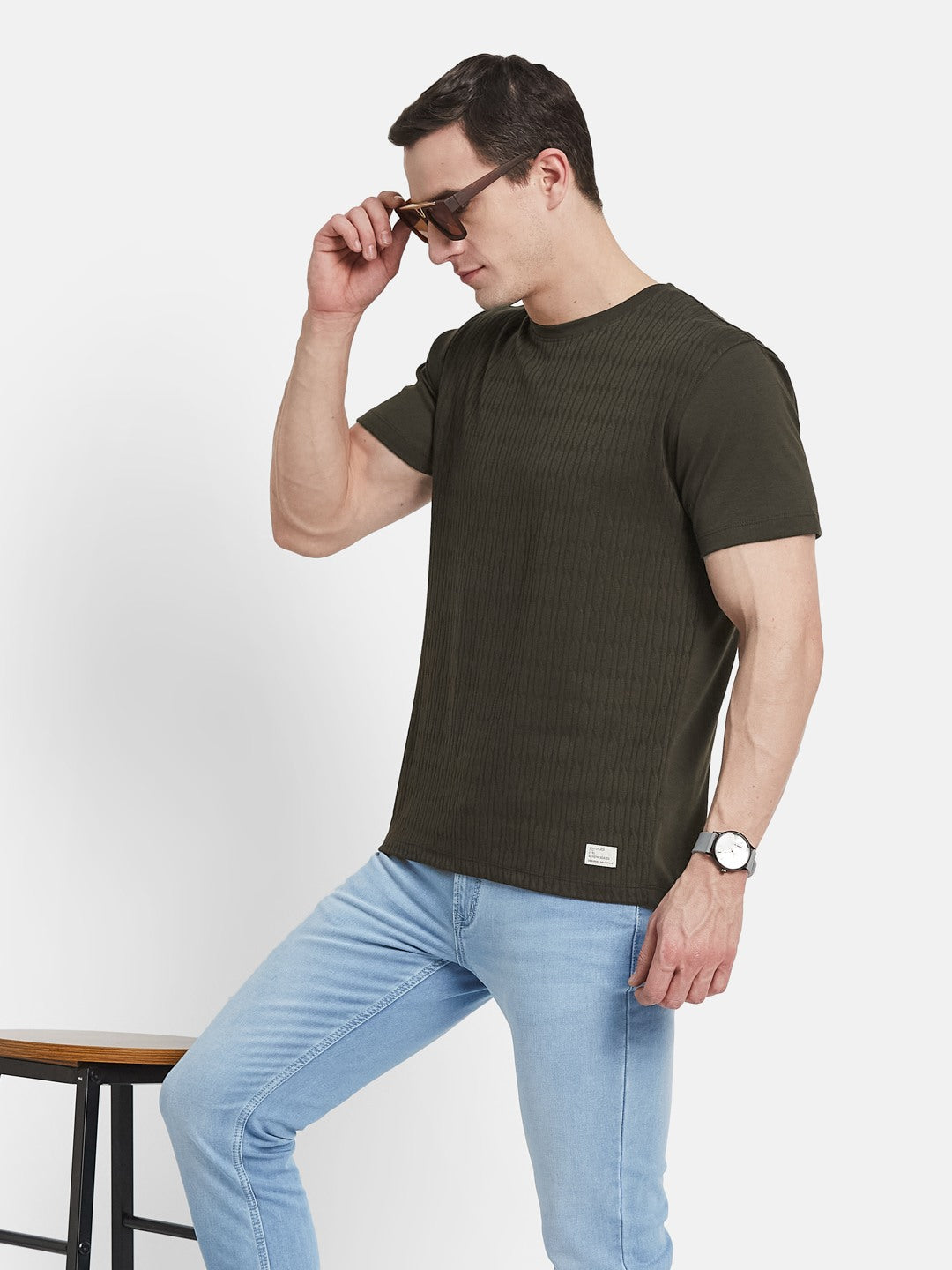 STRUCTURE ROUND NECK TRANSFER INTERLOCK T-SHIRT