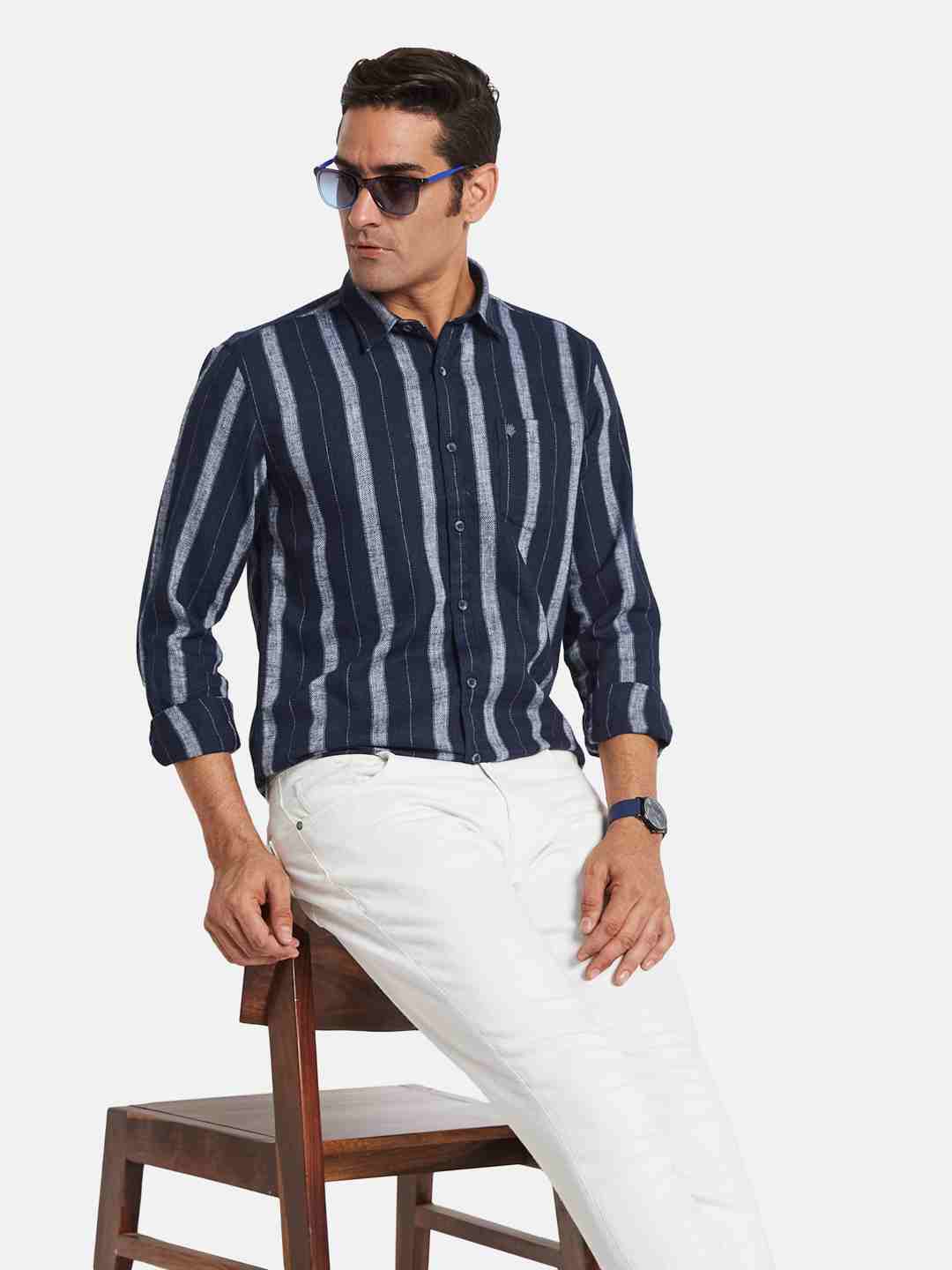 METTLE Men Multi Stripes Opaque Striped Casual Shirt