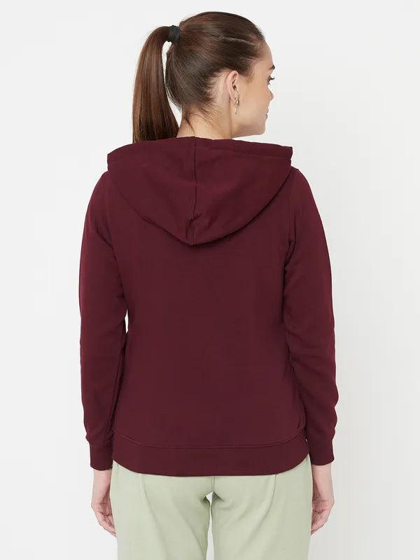 Mettle Women Maroon Hooded Sweatshirt