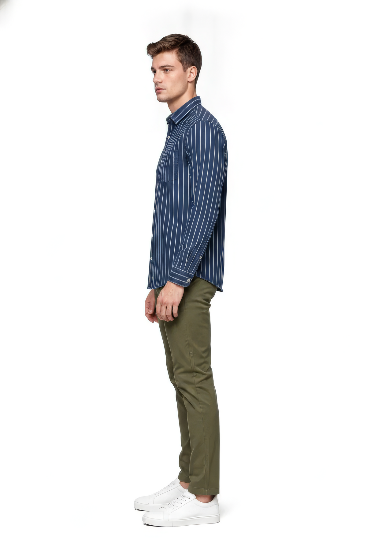 Men’s Indigo Full Sleeve Stripe Shirt – Cotton Dobby Fabric Casual Button-Down Shirt