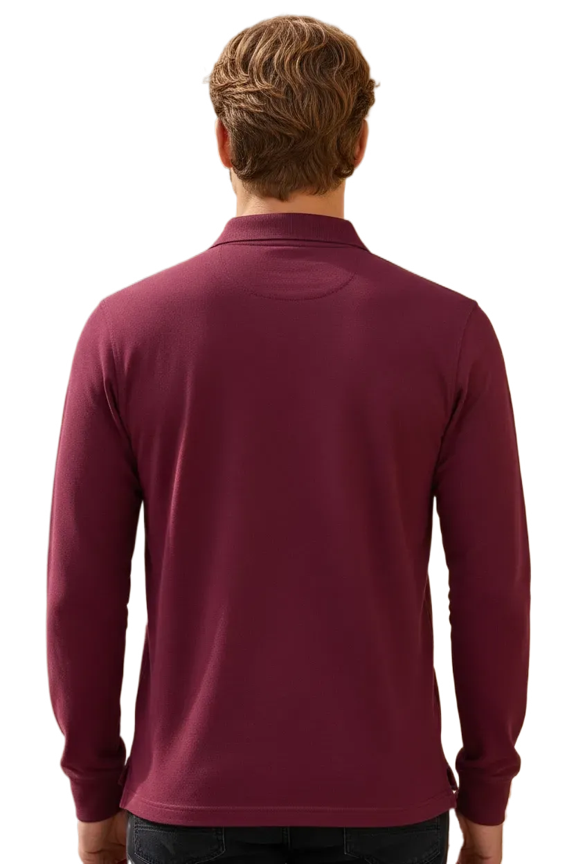 Men’s Merlot Pique Lycra Polo Neck Full-Sleeve Winter T-Shirt