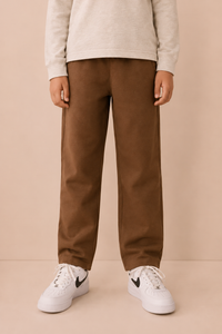 Junior Boys Tan German Velvet Knitted Lower – Regular Fit Drawstring Track Pants