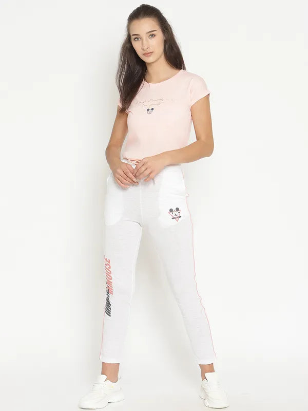 Women White Melange Trackpants