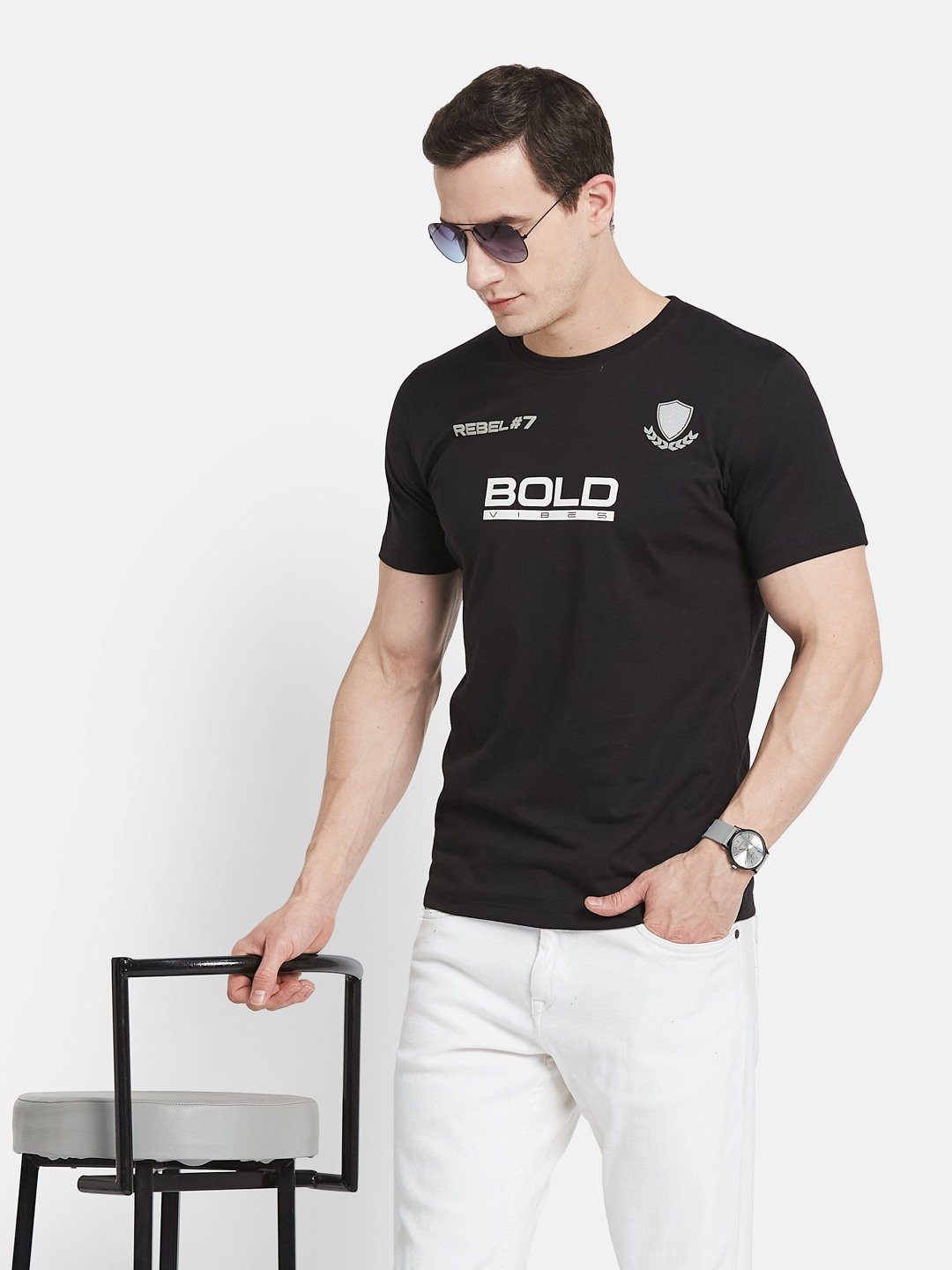BACK  PRINT ROUND NECK SINGLE JERSEY KNIT T-SHIRT