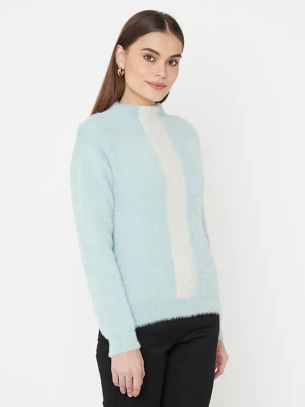 Blue White Full Sleeve Pullover Sweater