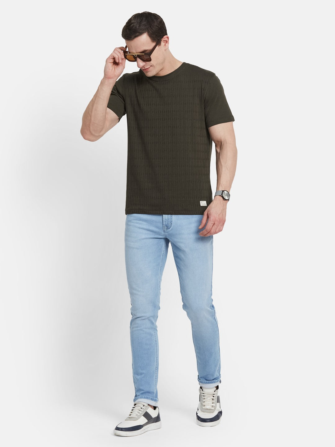 STRUCTURE ROUND NECK TRANSFER INTERLOCK T-SHIRT