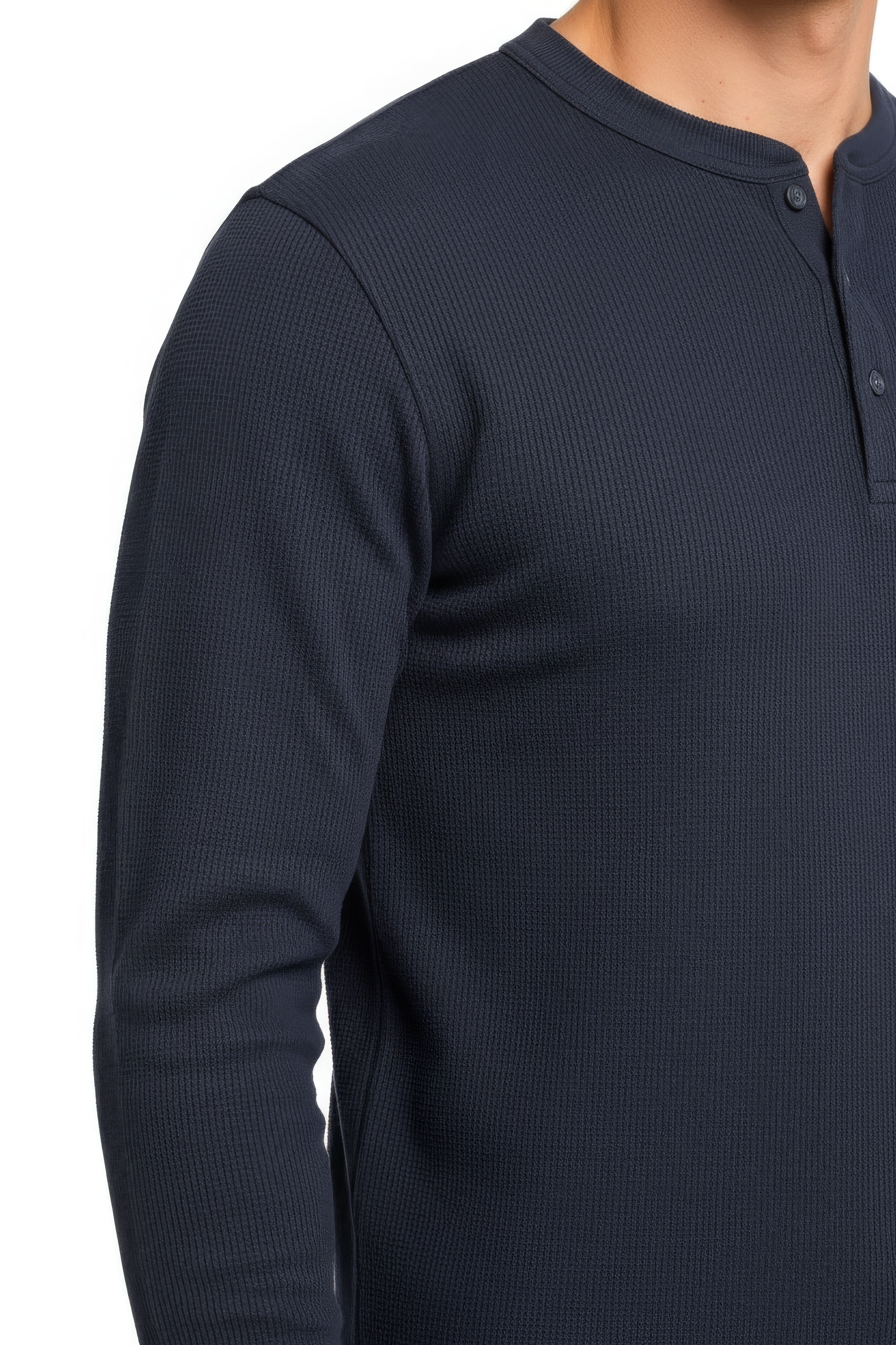 Men’s Black Full Sleeve Mandarin Collar T-Shirt | Cotton Blended Seersucker Fabric