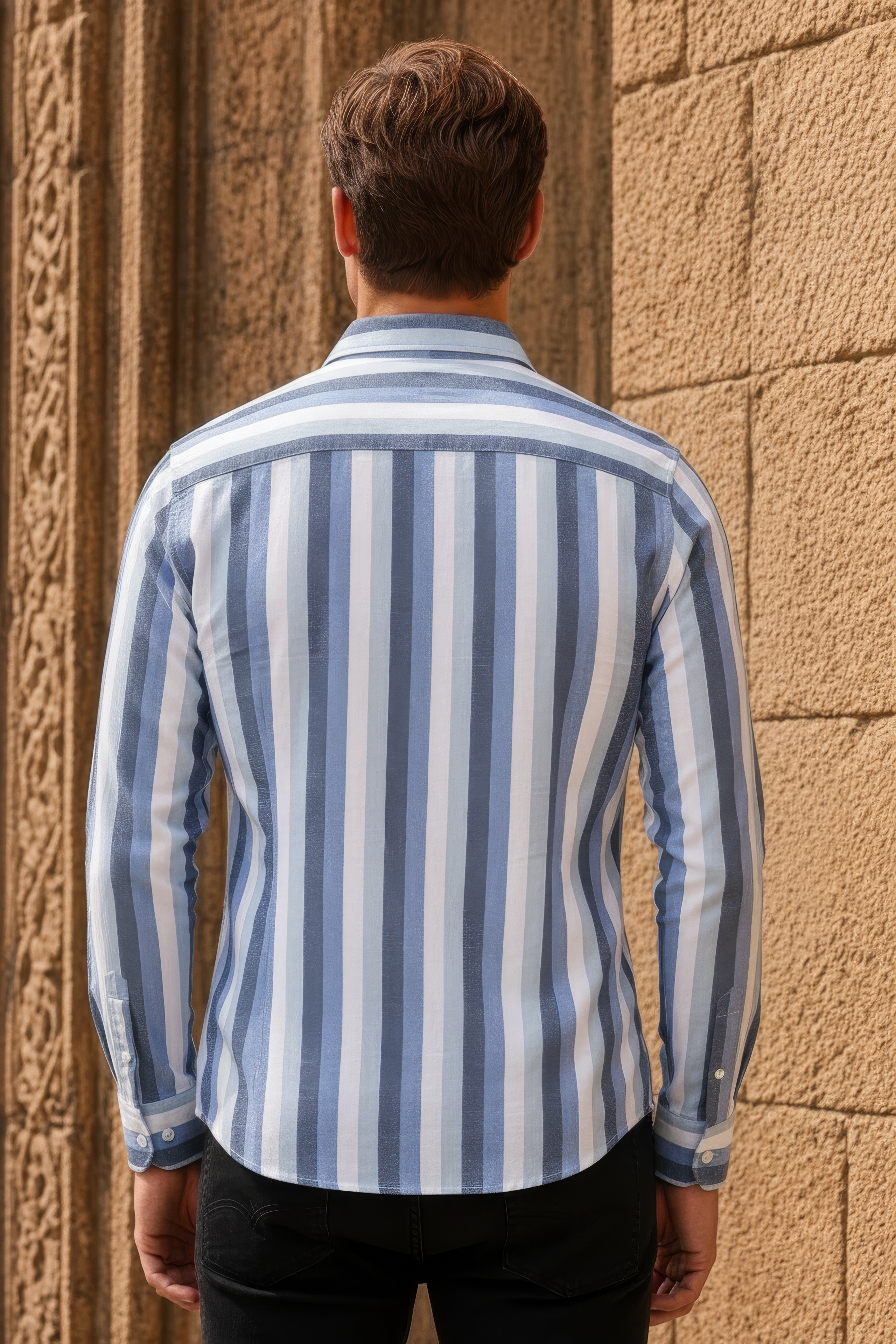 Men’s Sky Blue Striped Twill Cotton Shirt
