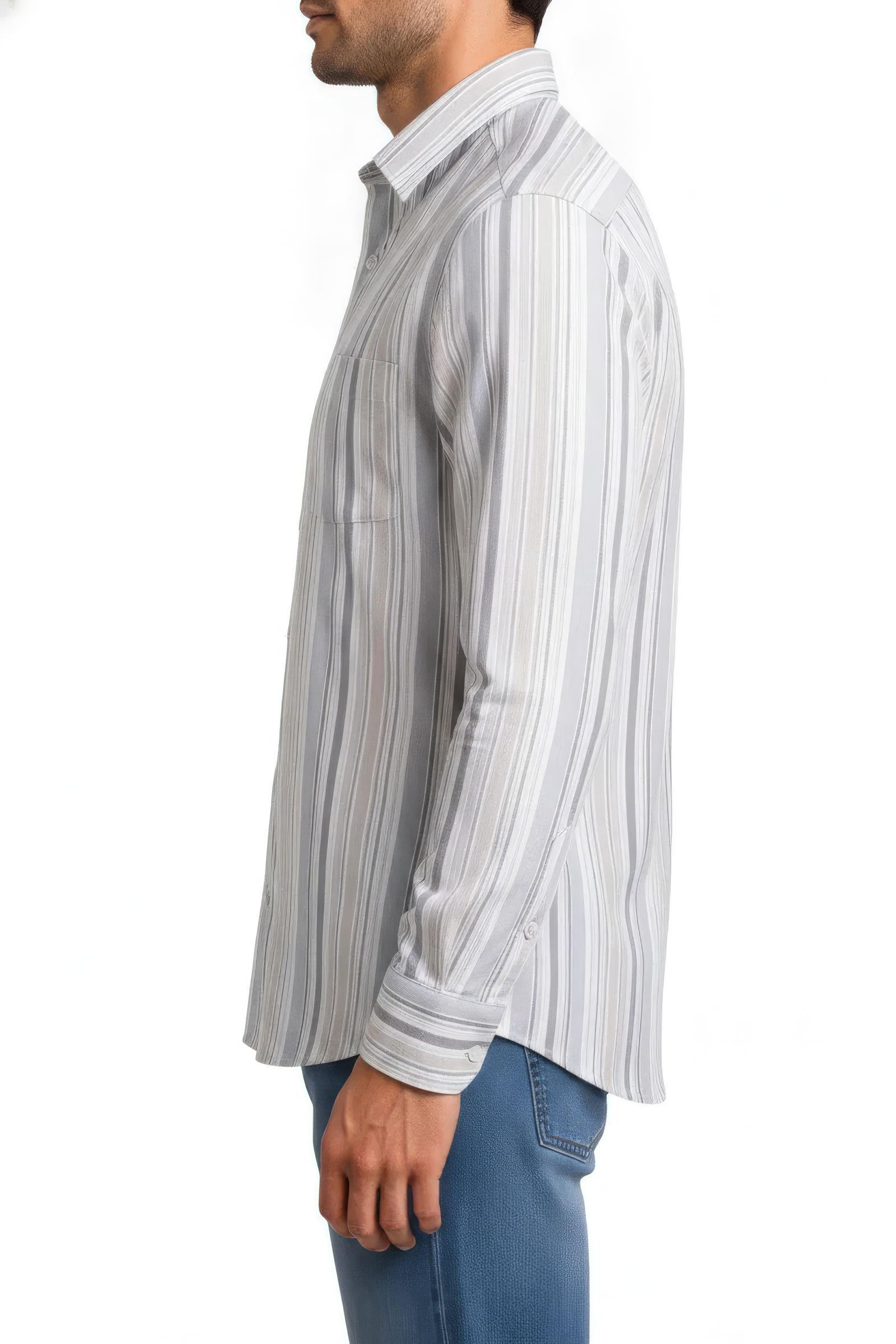 Men’s Grey Full Sleeve Vertical Striped Oxford Shirt