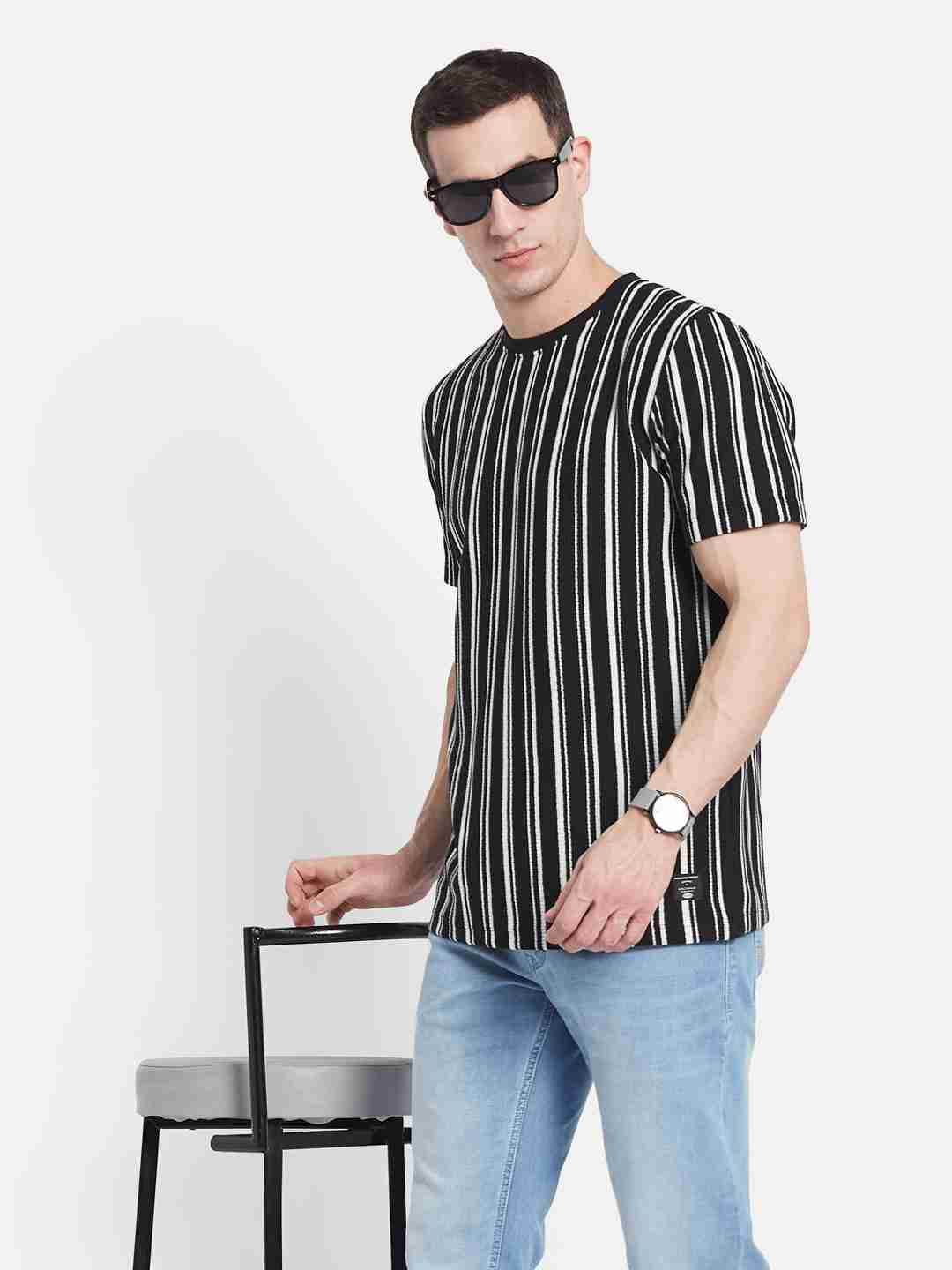Octave Men Striped Monochrome T-shirt