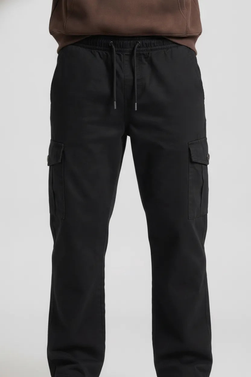 Men’s Black Cotton Poplin Cargo Lower with Drawstring Waist