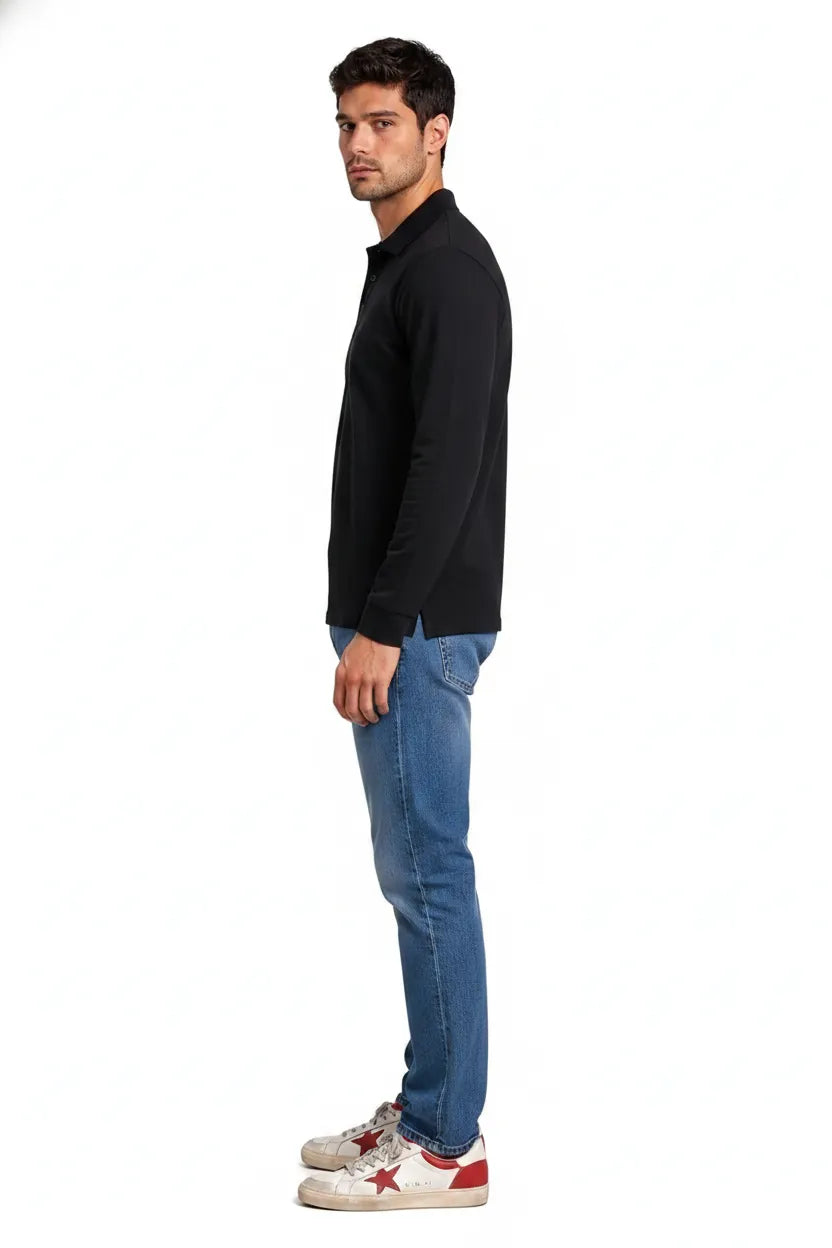 Men’s Black Pique Lycra Polo Neck Full-Sleeve Winter T-Shirt