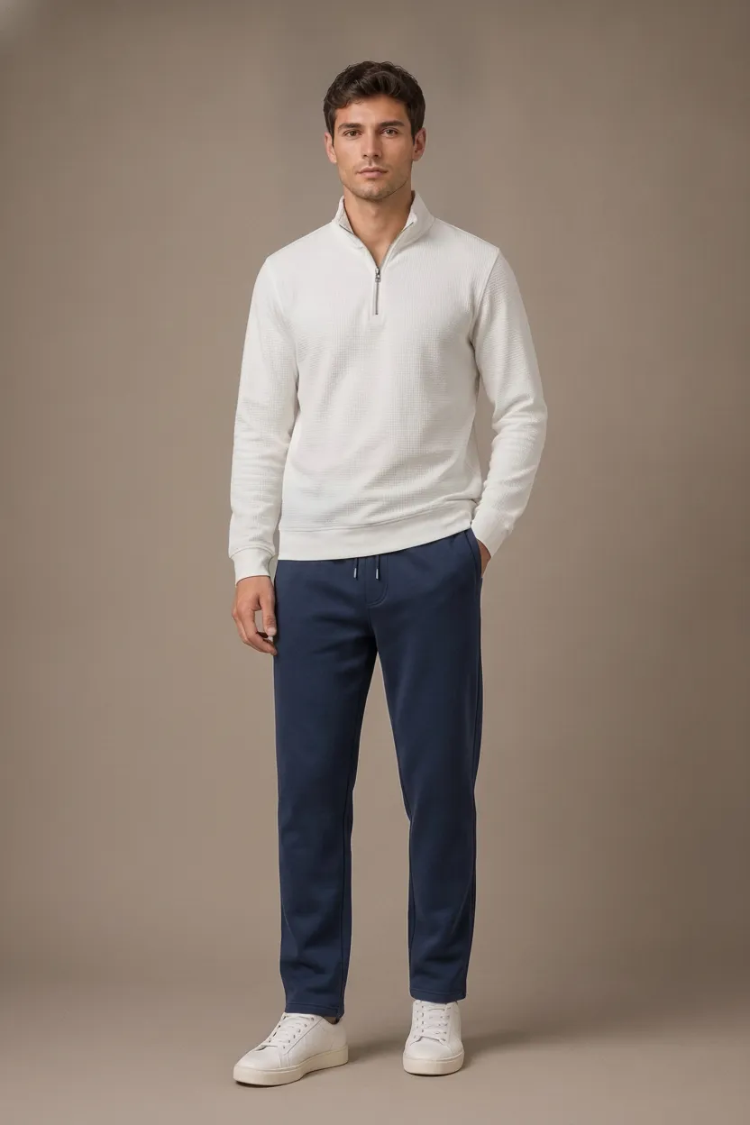 Men’s Dark Navy Brushed Cotton Fleece Lower with Drawstring