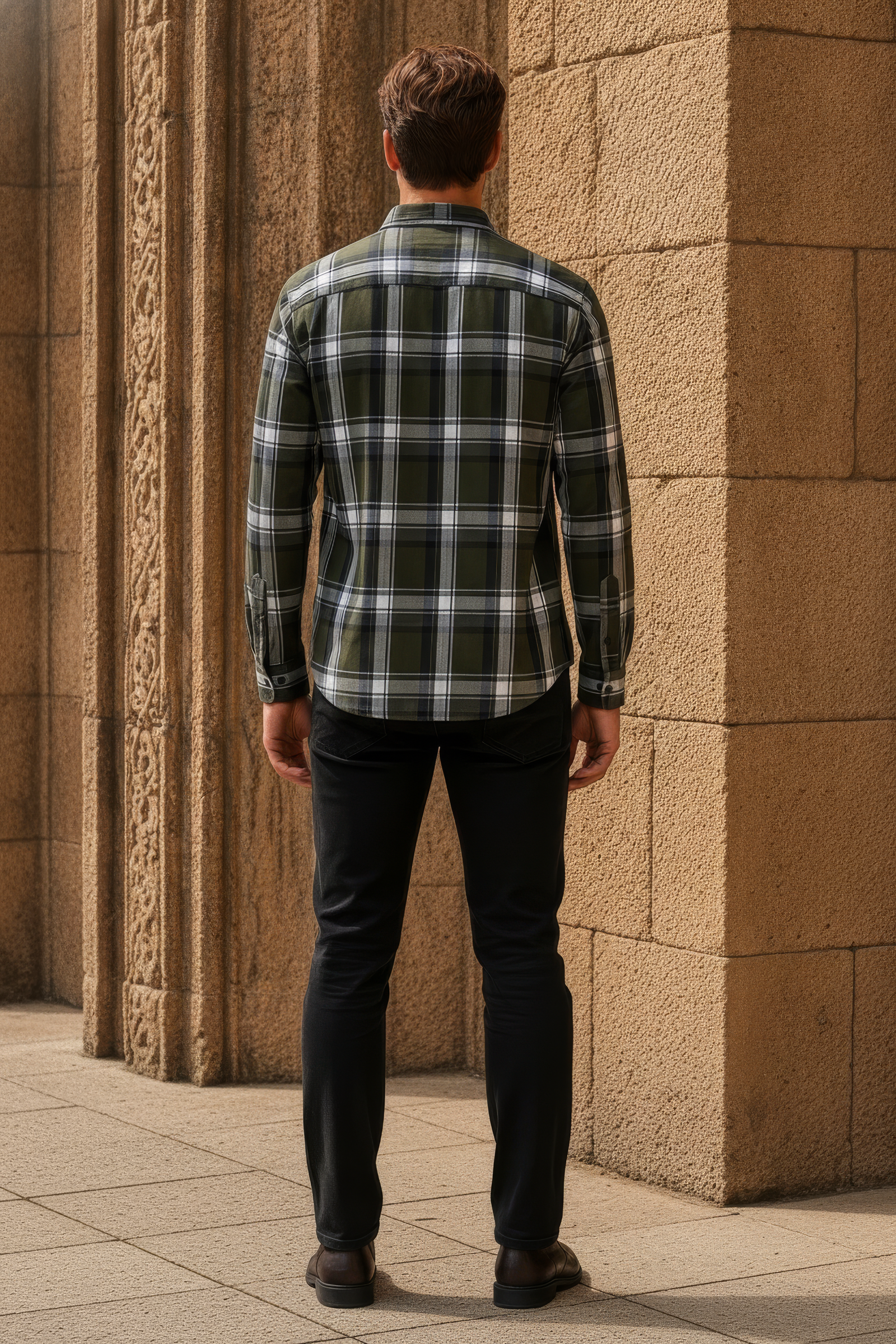 Men’s Olive Check Cotton Tencel Shirt