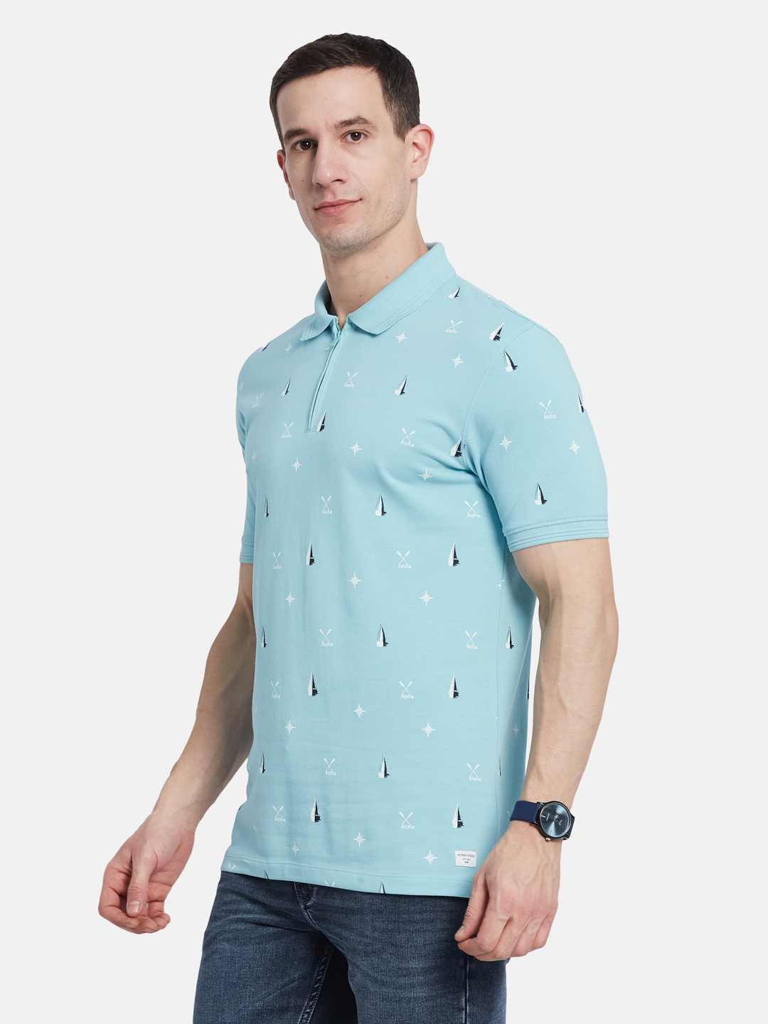 Octave Men Polka Dot Printed Polo Collar T-shirt