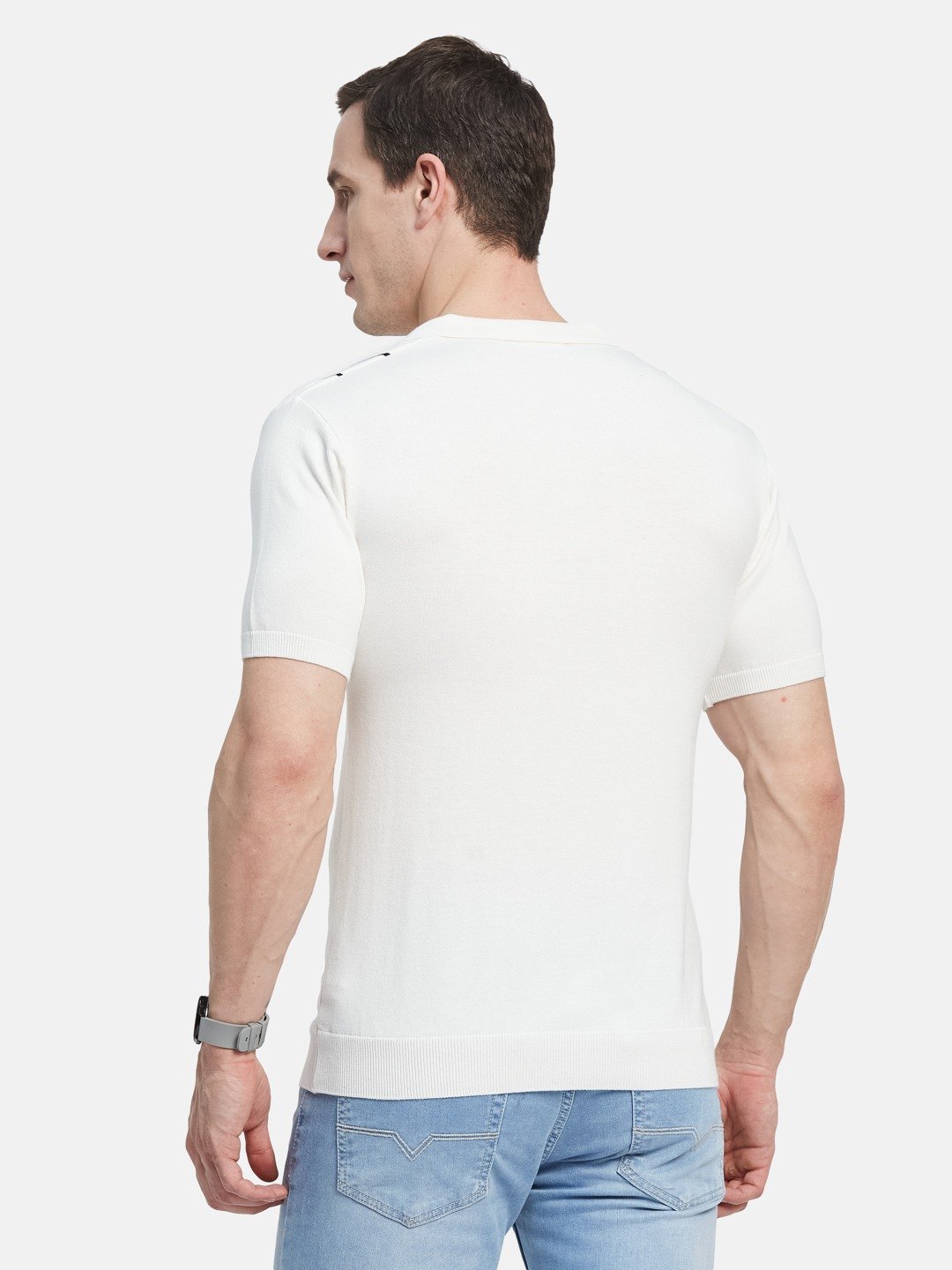 METTLE Men Striped Polo Collar Cotton T-shirt
