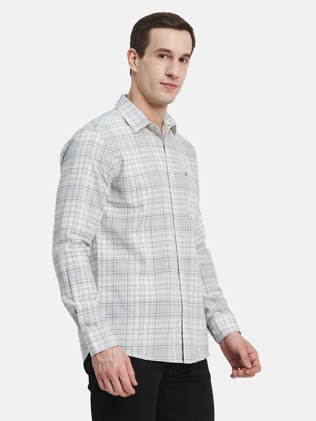 METTLE Men Spread Collar Tartan Checked Cotton Casual Shirt