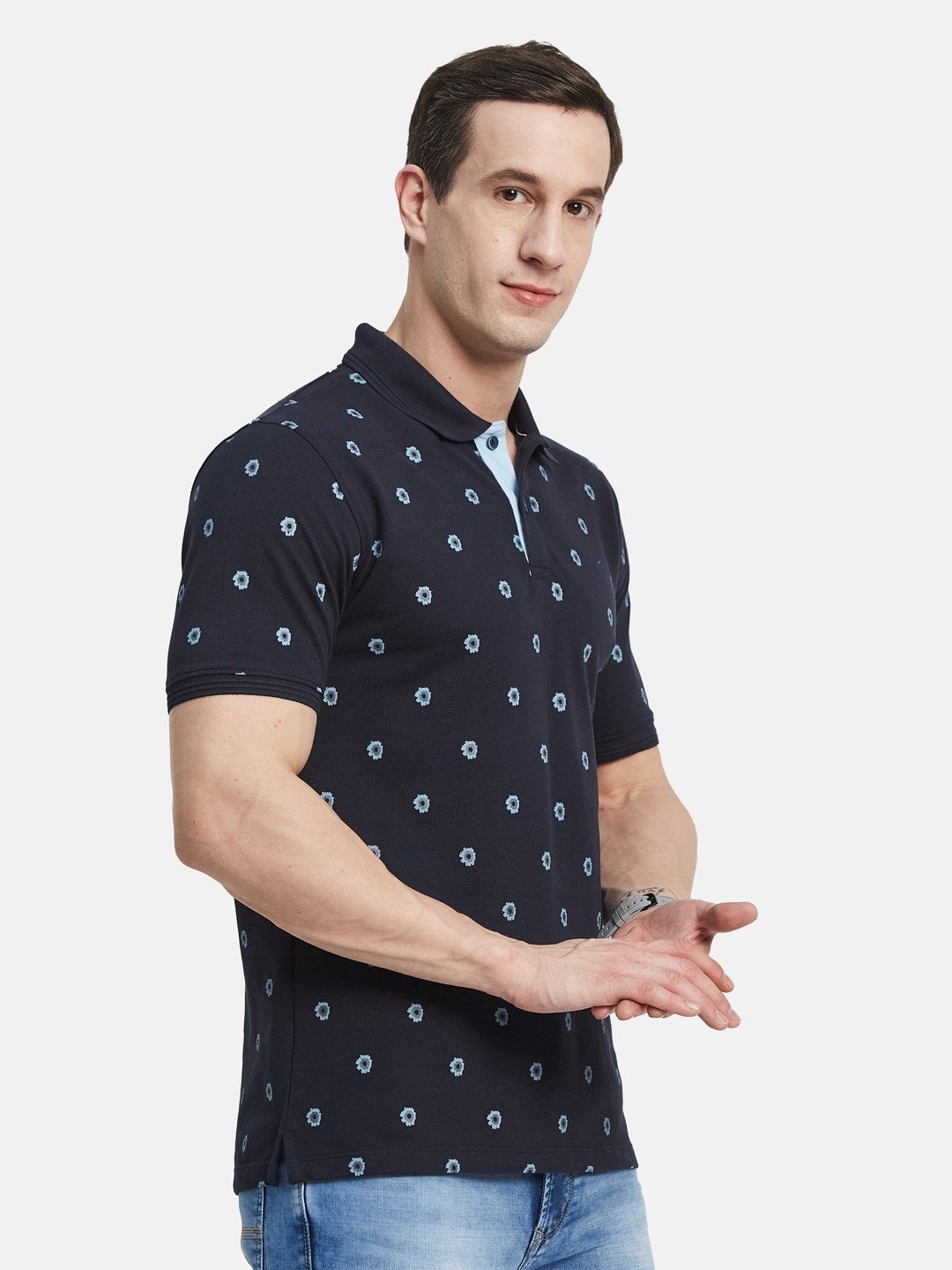 AOP FLORAL PRINT  POLO NECK PIQUE T-SHIRT