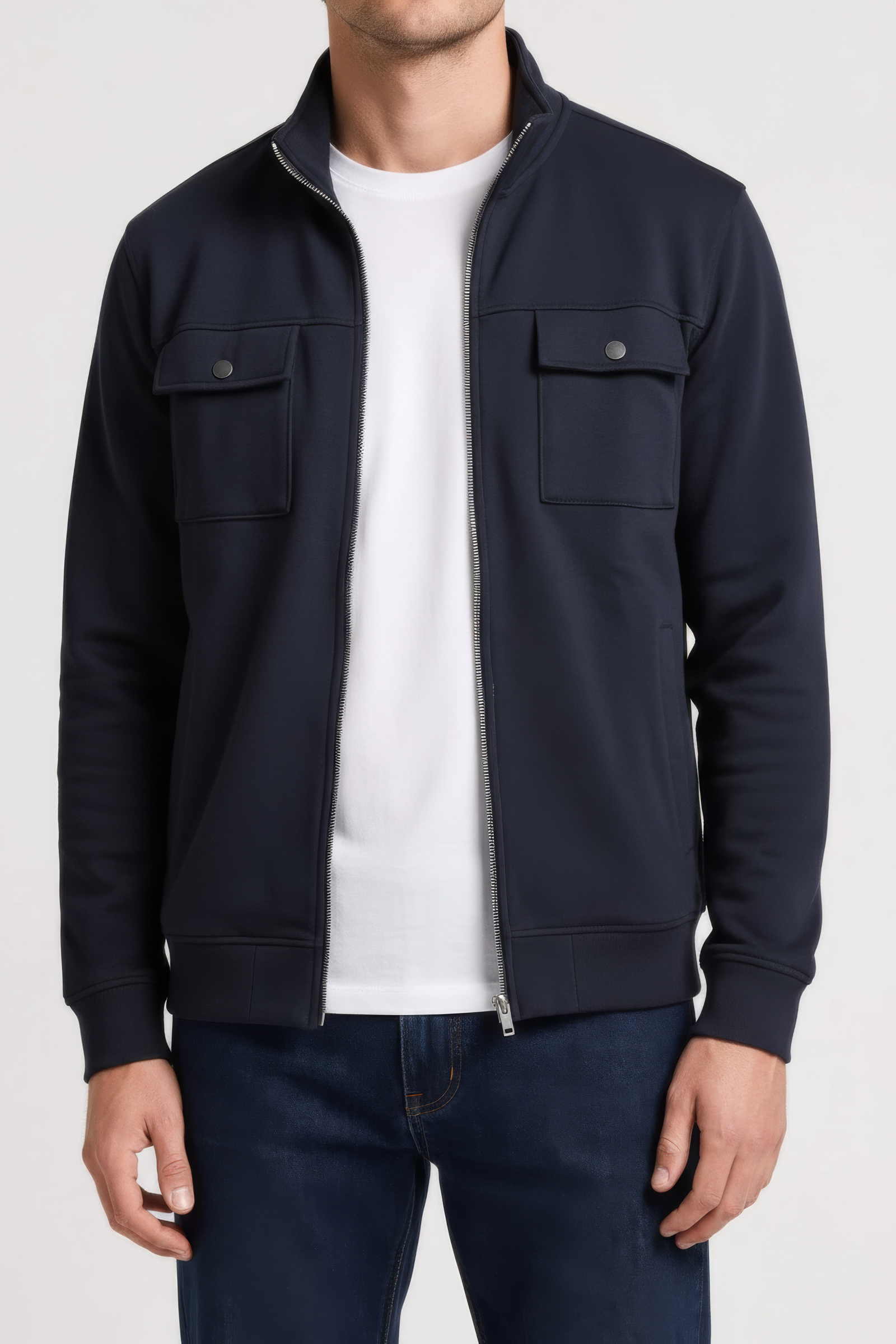 Men’s Black Cotton Blend  Full-Zip Utility Pocket Sweatshirt