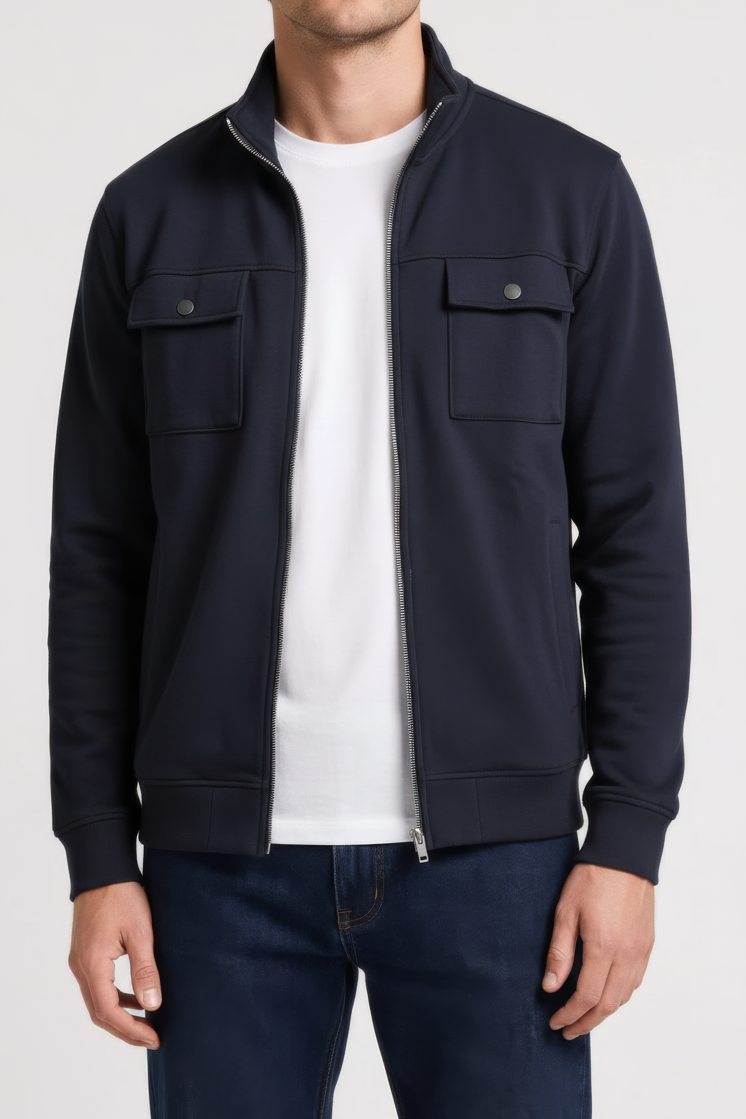 Men’s Black Cotton Blend  Full-Zip Utility Pocket Sweatshirt