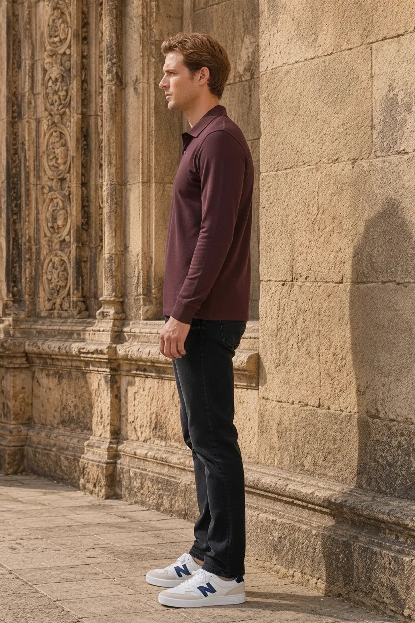Men’s Espresso Pique Lycra Polo Neck Full-Sleeve Winter T-Shirt