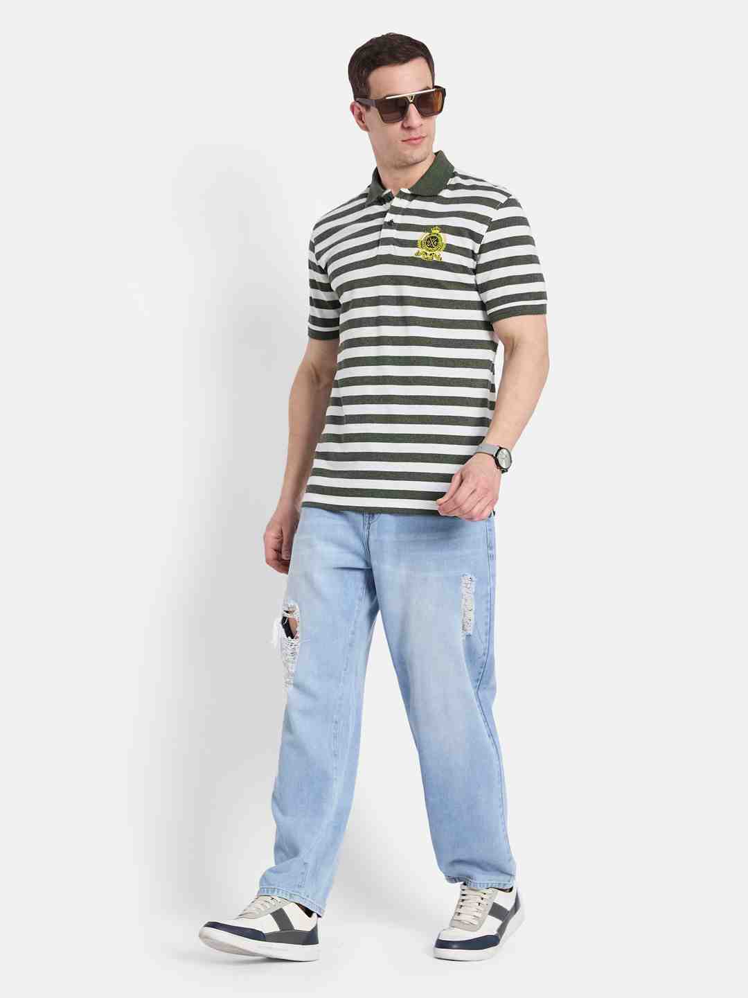 Octave Men Colourblocked Polo Collar T-shirt