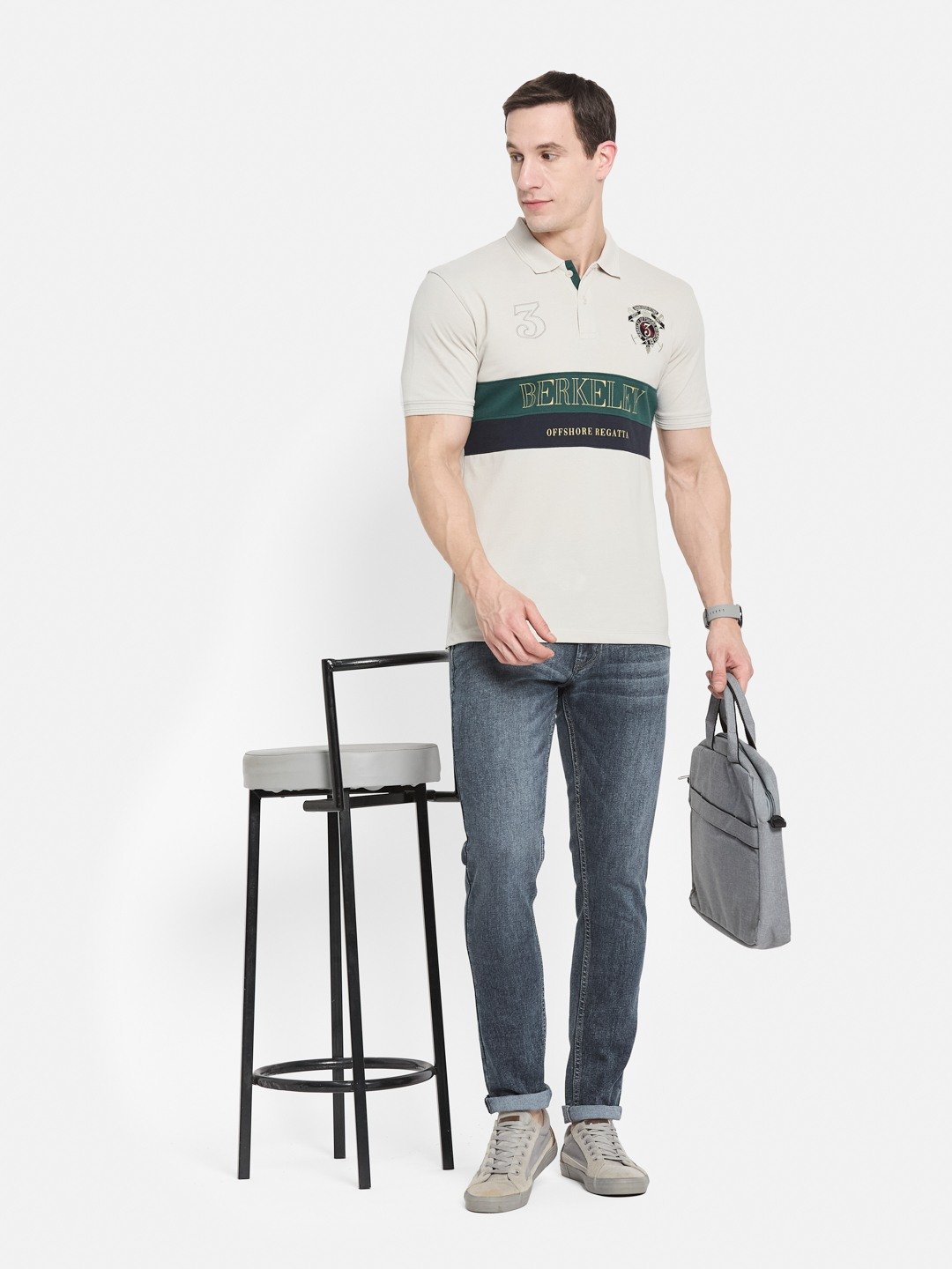 CUT N SEW POLO NECK EMBROIDED APPLIQUE PIQUE NECK T-SHIRT
