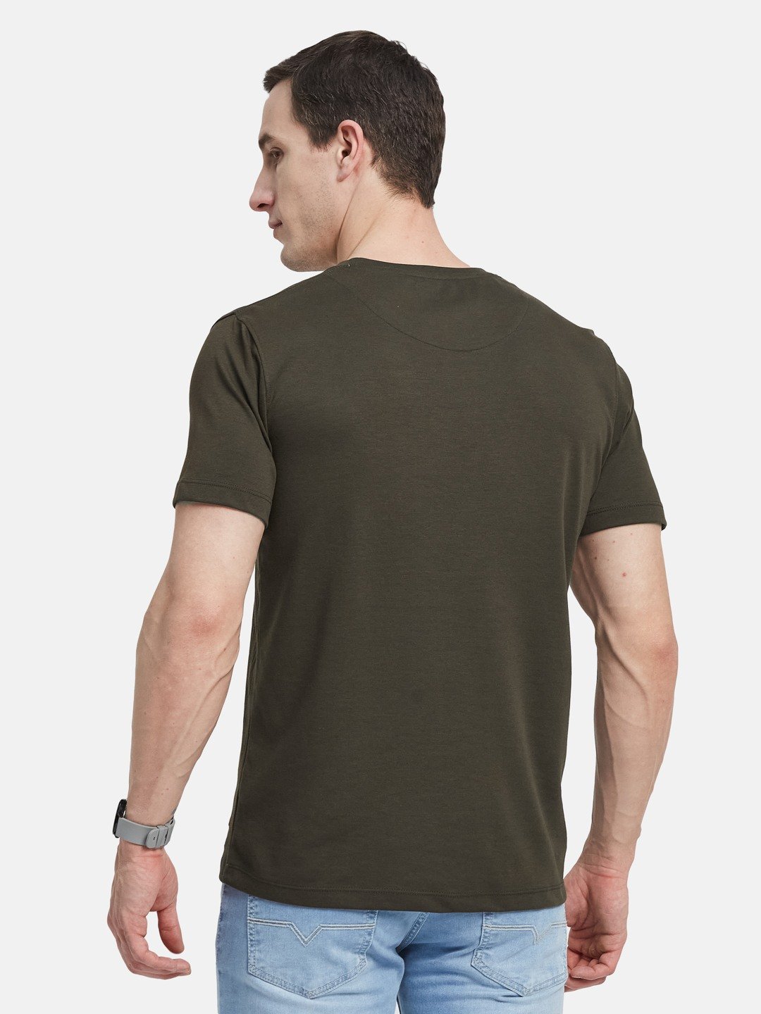 STRUCTURE ROUND NECK TRANSFER INTERLOCK T-SHIRT