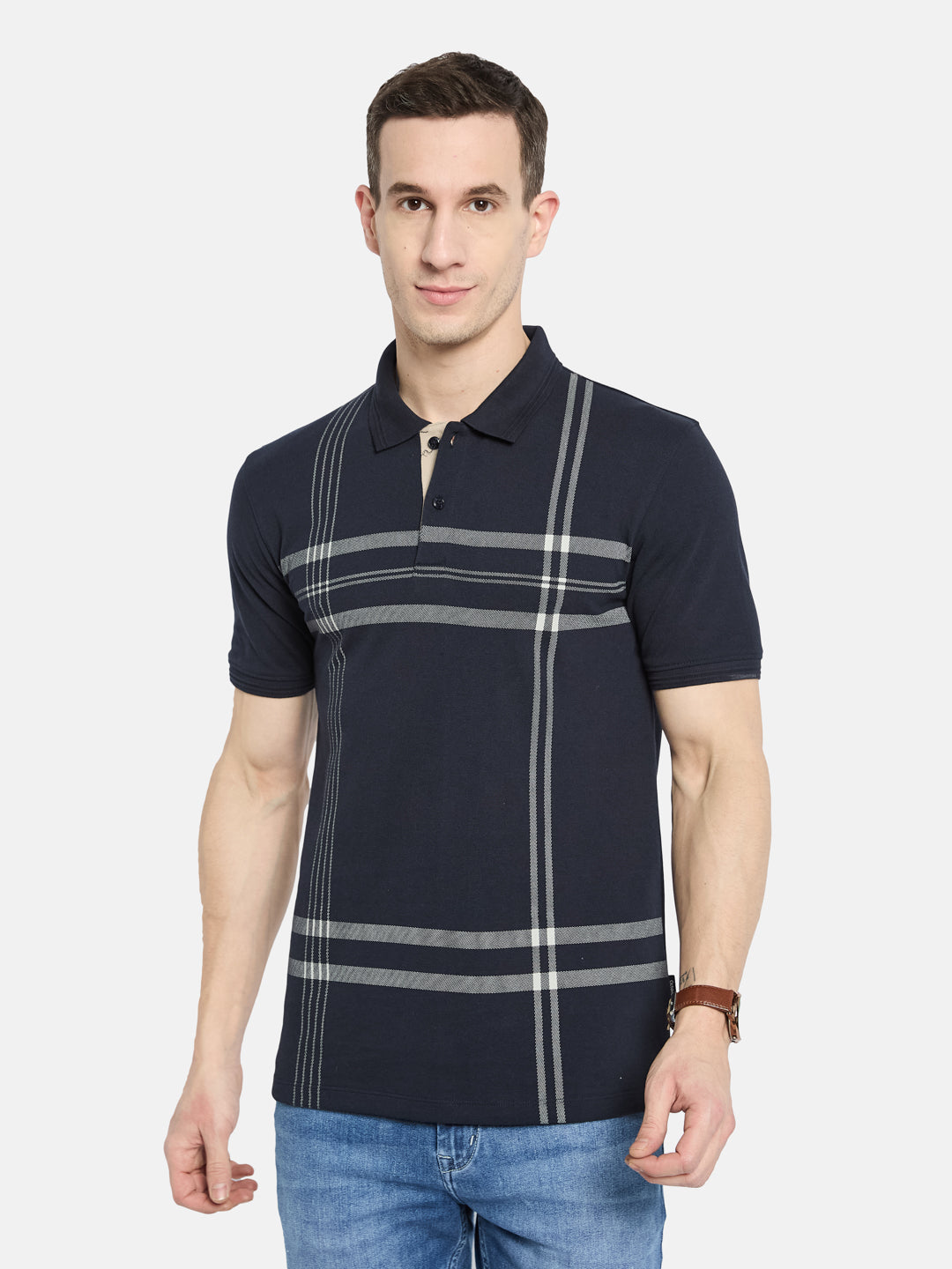 Octave Men Striped Polo Collar T-shirt