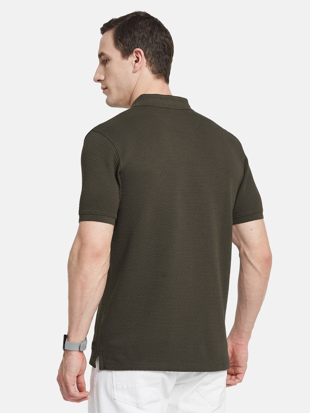 STRUCTURE HALF-ZIP POLO NECK POPCORN KNIT  T-SHIRT