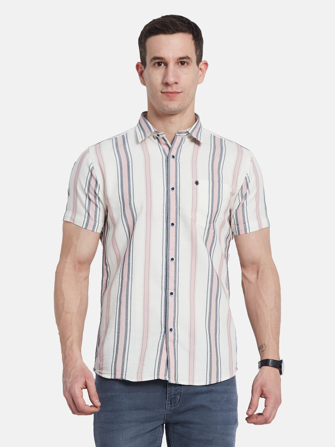 METTLE Men Multi Stripes Opaque Striped Casual Shirt