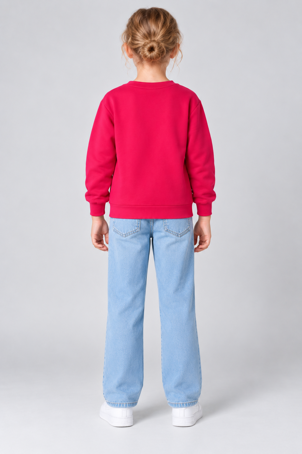 Junior Girls Hot Pink German Velvet Regular Fit Bow Embellished Sweatshirt