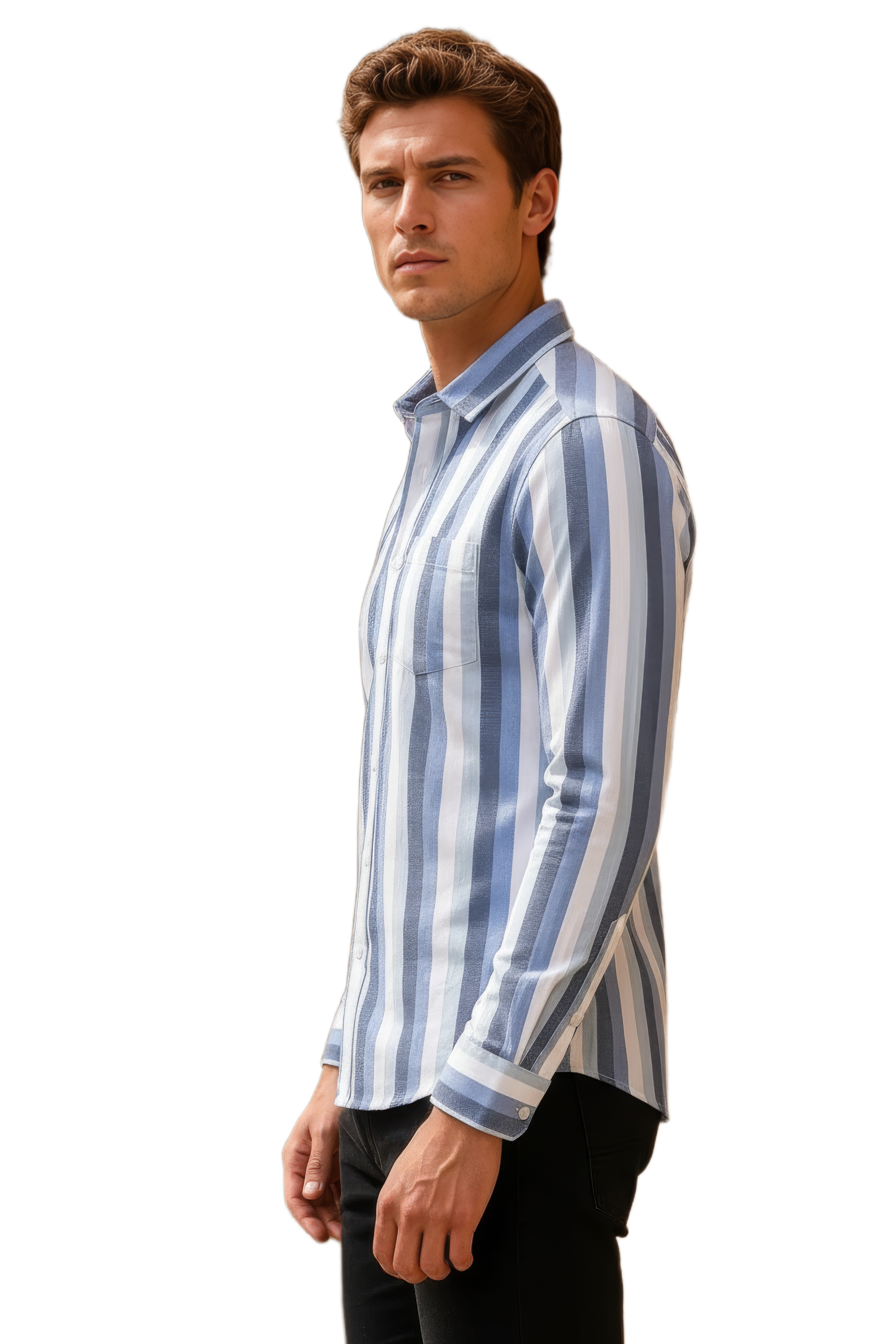 Men’s Sky Blue Striped Twill Cotton Shirt
