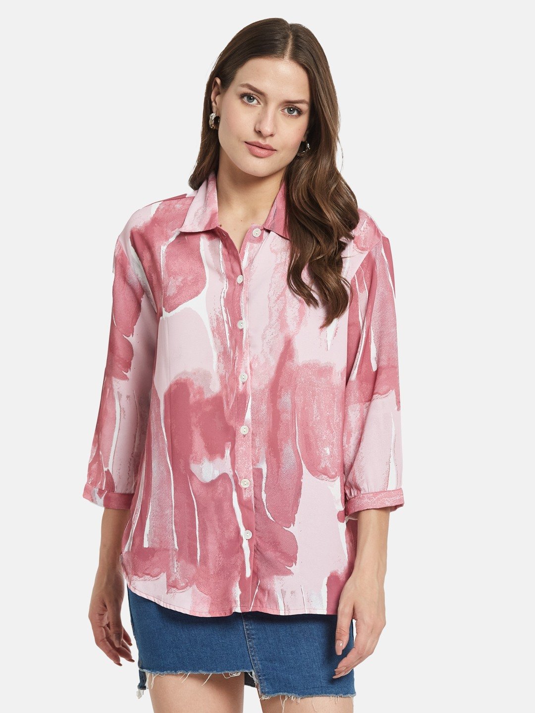 METTLE Hot Pink Tie and Dye Print Cotton Top