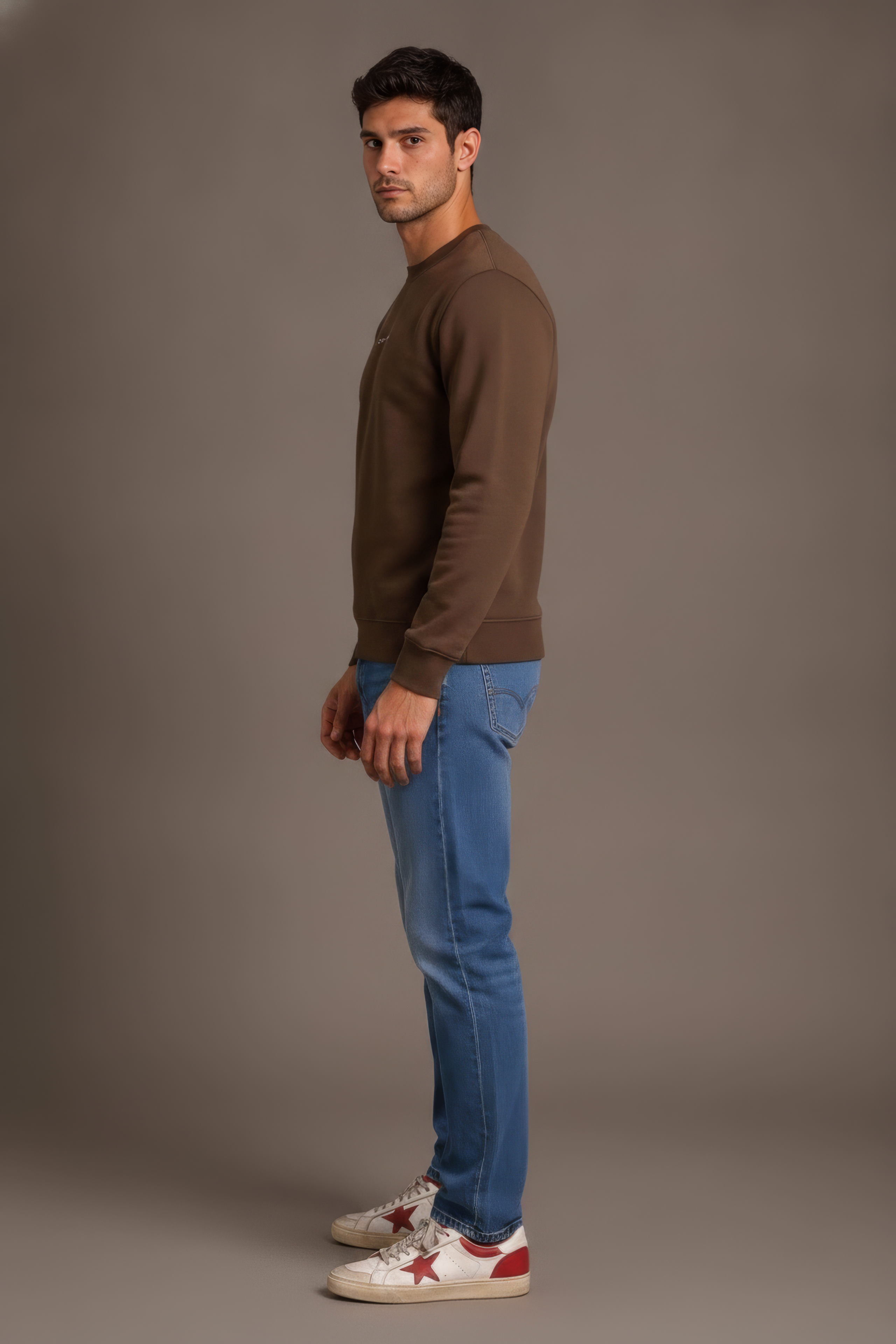 Men’s Premium Tan Crew Neck Cotton Fleece Sweatshirt